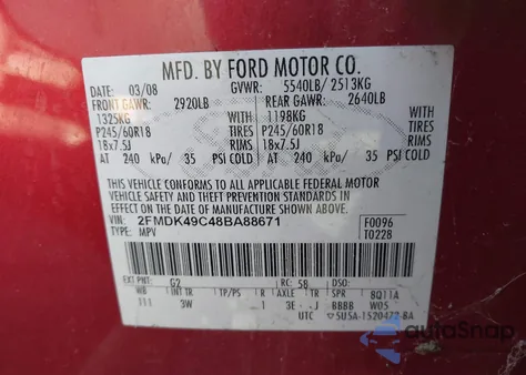2008 Ford Edge Limited from USA, damaged, VIN 2FMDK49C48BA88671
